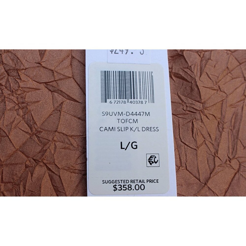 New w/Tags - Eileen Fisher Lightweight Crushed Silk Cami Slipdress, Toffee, Lrg - Picture 8 of 13
